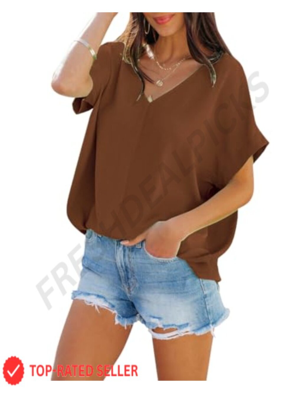 Womens Summer Boho Hawaiian V Neck Loose Short Sleeve Dressy Blouse Top